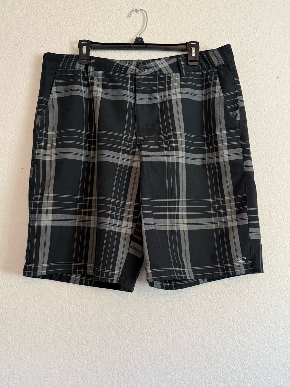 O'Neill Black and Gray Plaid Flat Front Men's Shorts